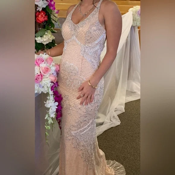 Dresses Fully Beaded Peach Pink Cream Color Dress Prom